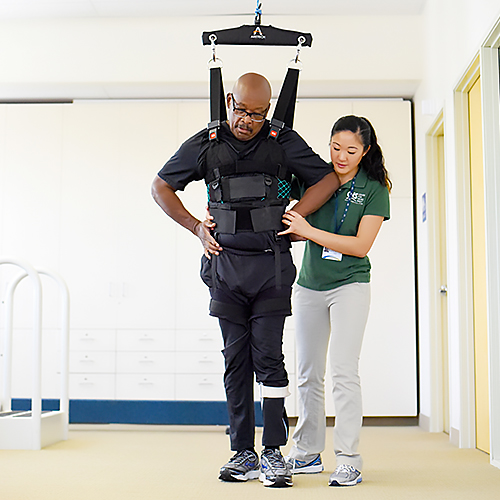 Patient using the ZeroG Gait and Balance system