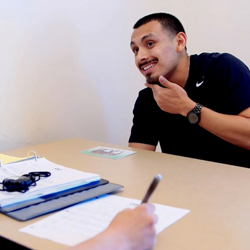 Patient participating in speech therapy.